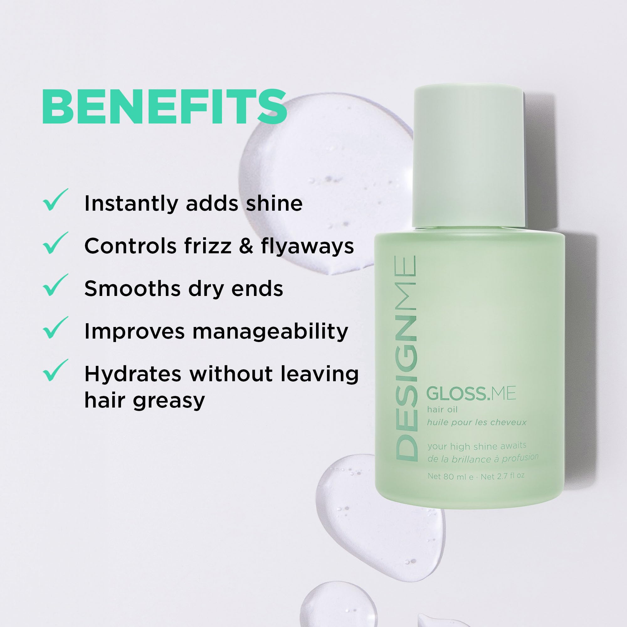 Gloss.Me bottle and dropper enable even, quick oil distribution.