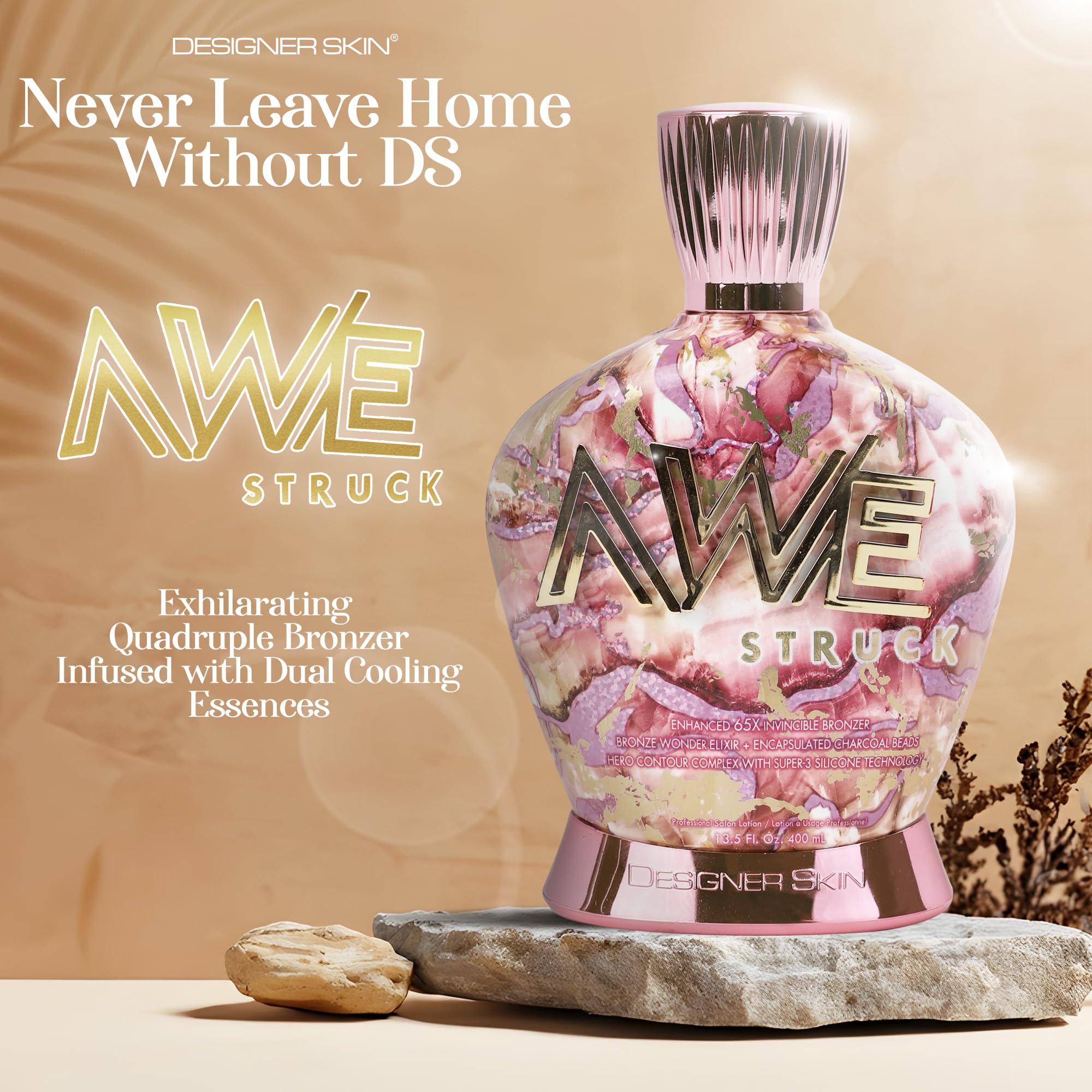 Designer Skin Awestruck 65X Invincible bronzer packaging label highlights luxe formula