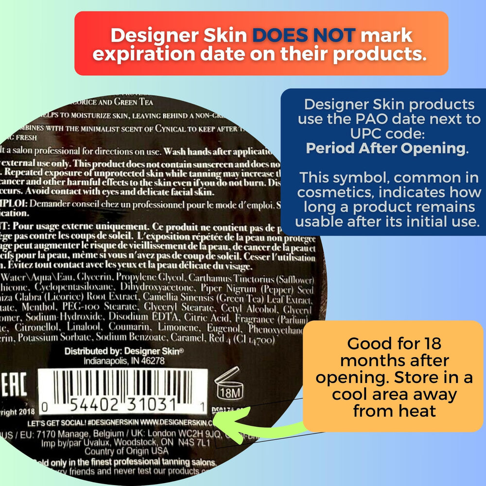 Designer Skin Command lotion bottle beside tanning setup for bronzing results