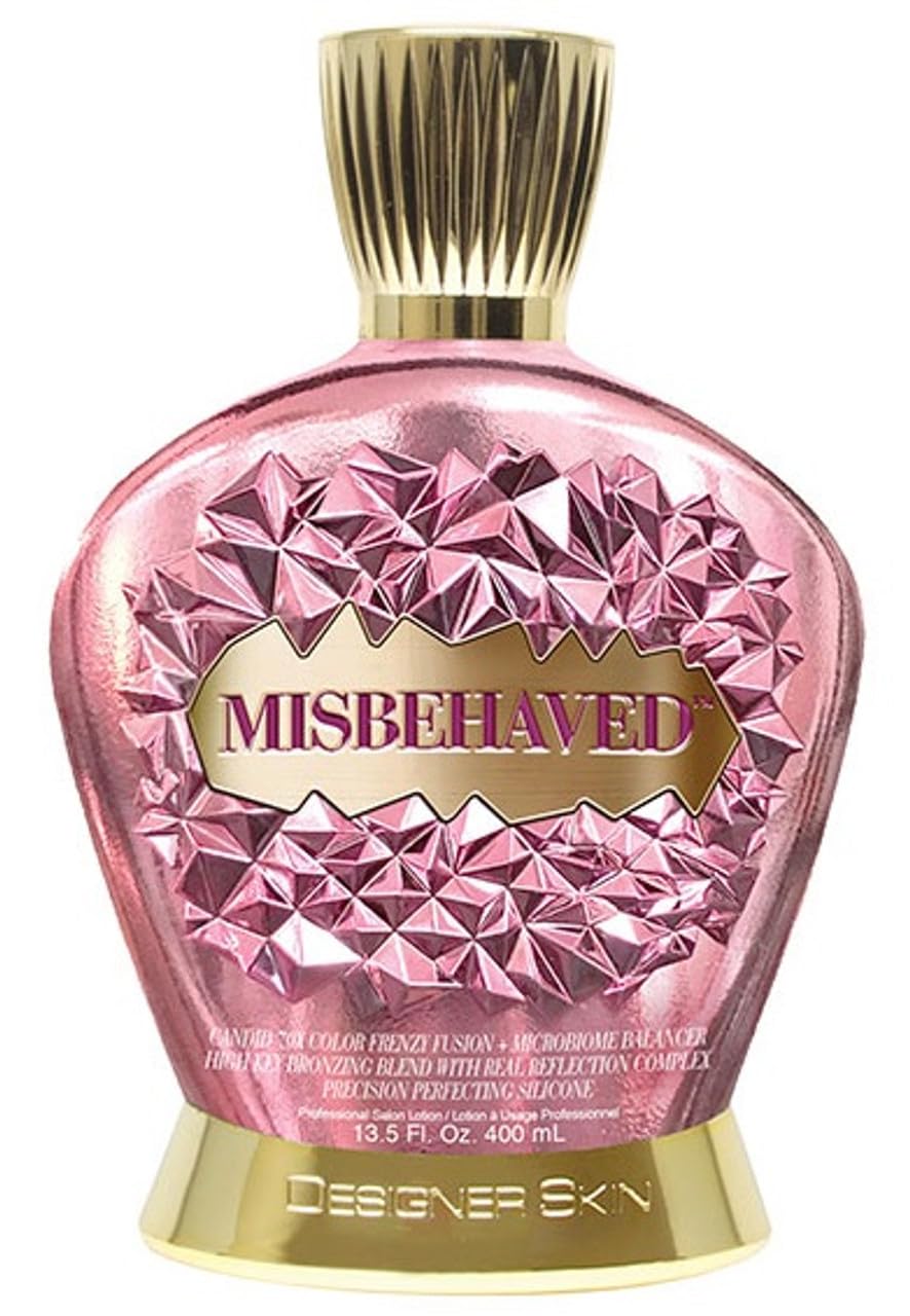 Designer Skin Misbehaved 70X Bronzer bottle showcasing premium tanning with a sun-kissed look.