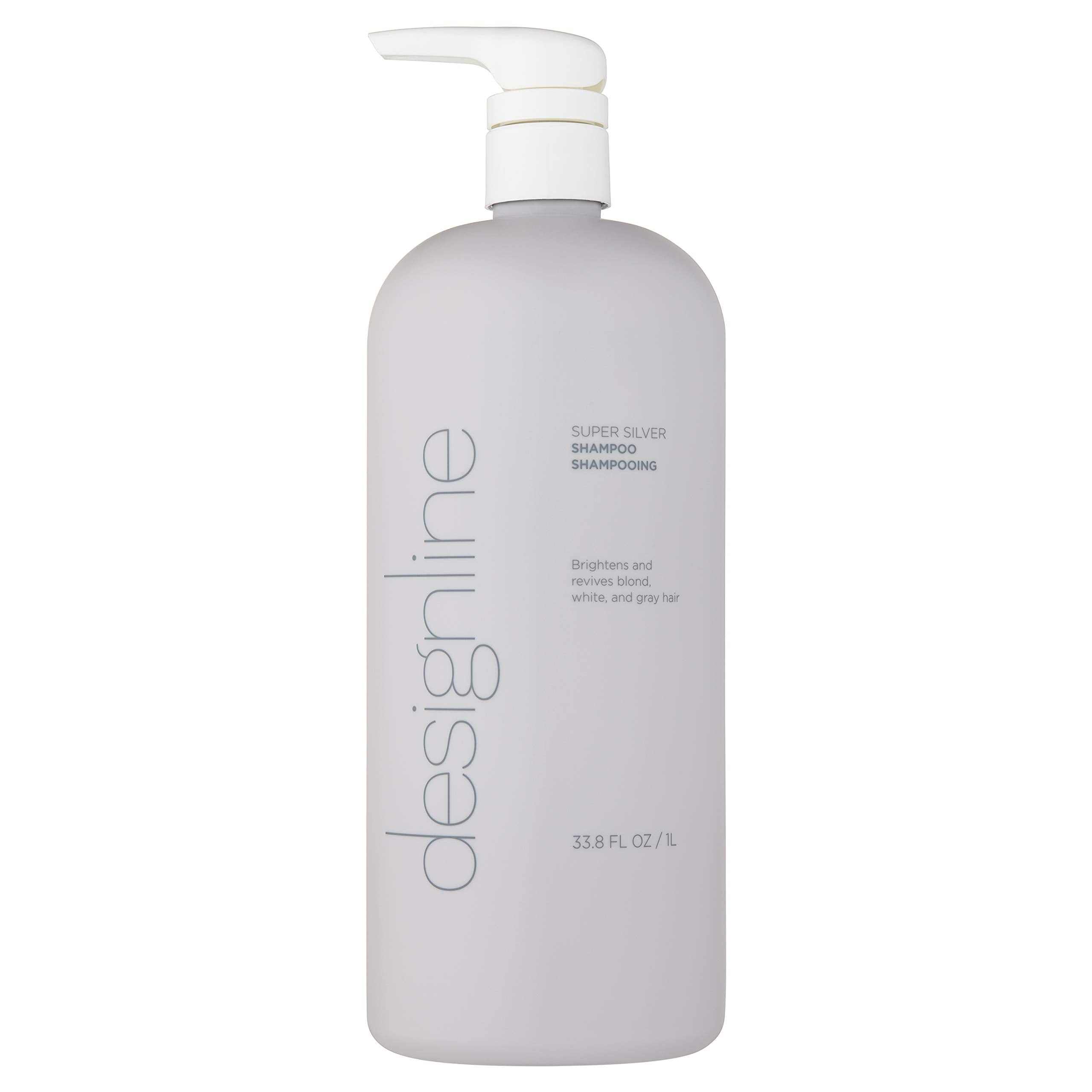 DESIGNLINE Super Silver Shampoo bottle front highlights color-safe moisture for blonde and gray hair.