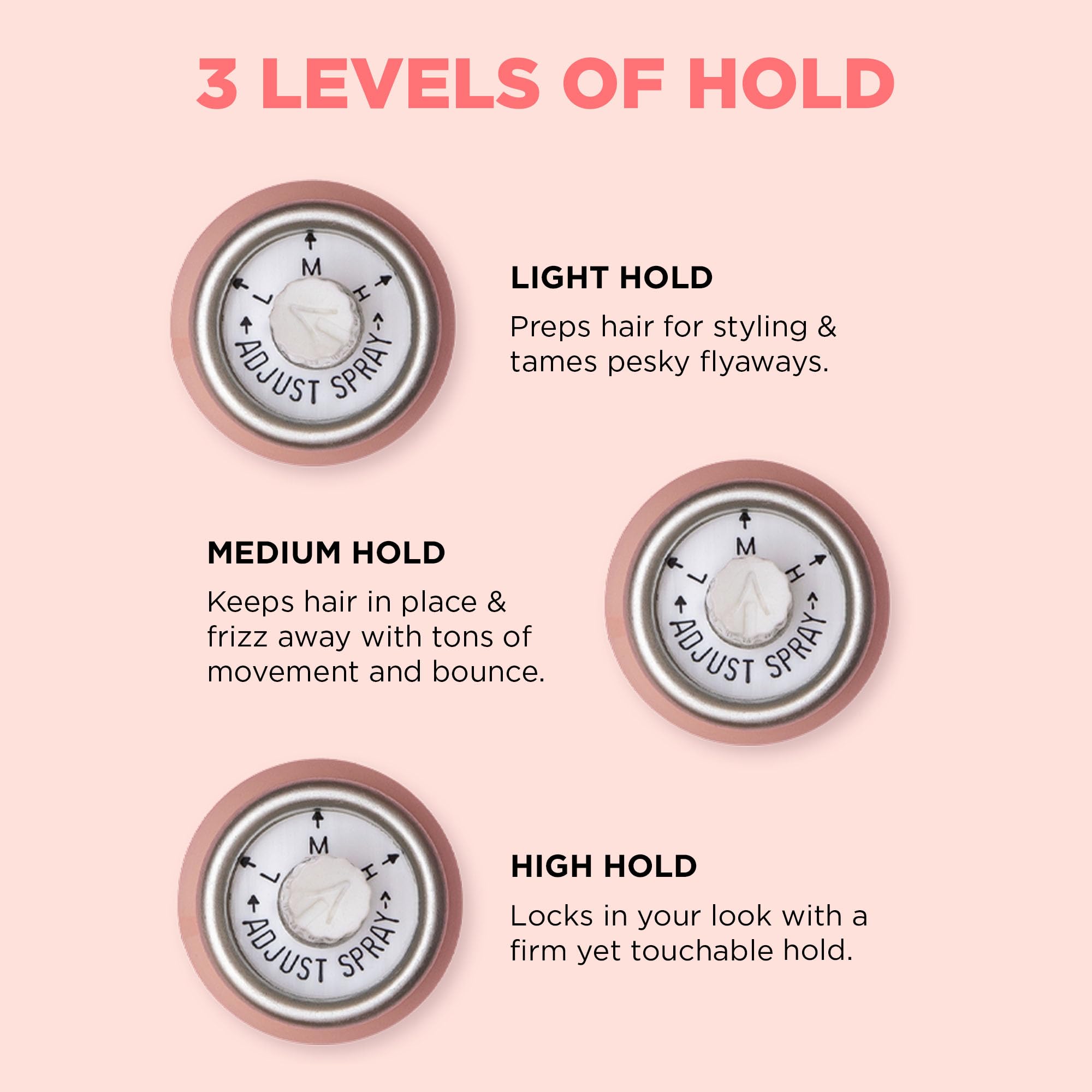 Design.Me HOLD.ME light hold spray in hand, ideal for smoothing flyaways.