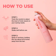 Design.Me HOLD.ME medium hold spray, offering flexible, long-lasting control.