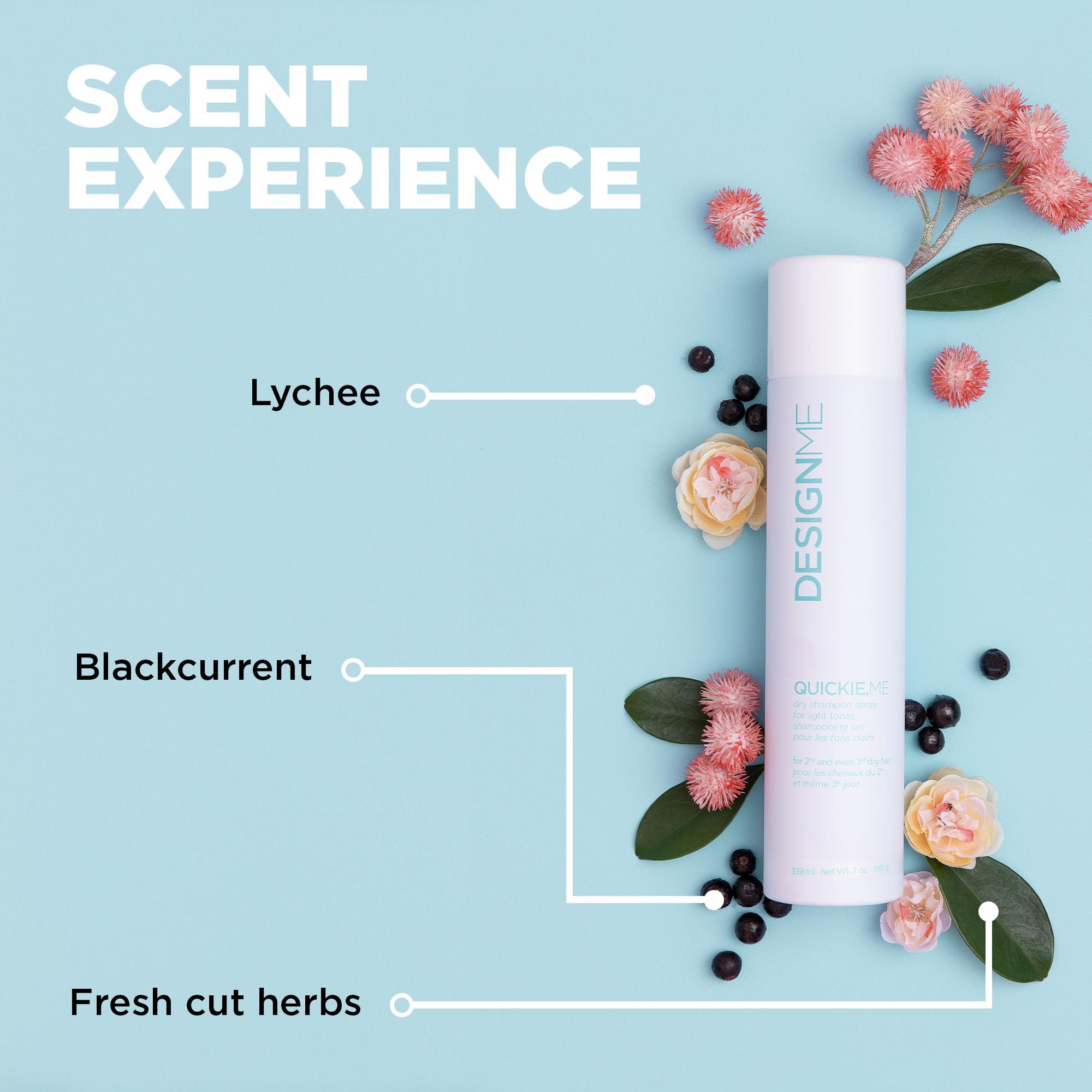 Design.Me QUICKIE.ME Dry Shampoo Light Tones with subtle fruity-herb scent