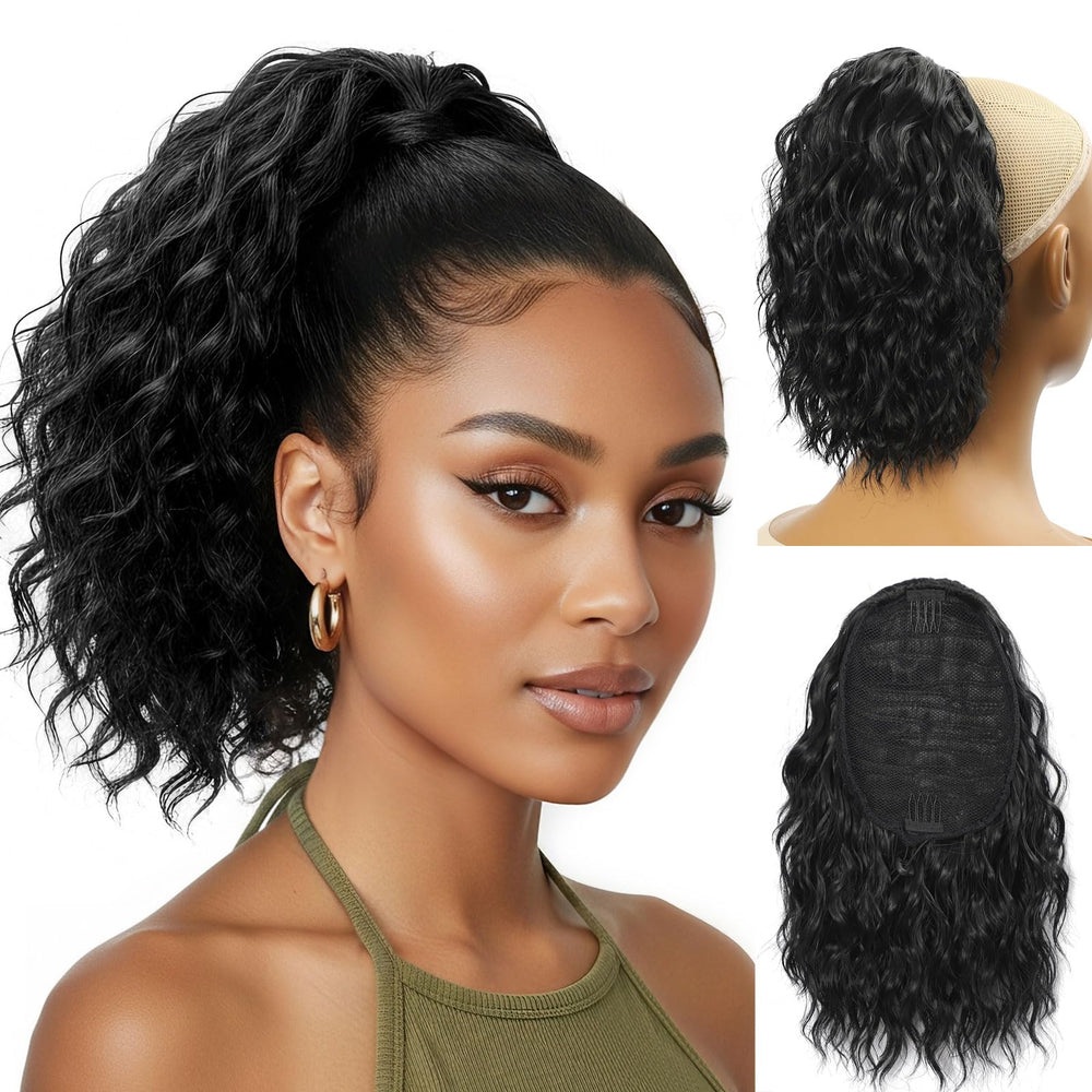 Detean 10-inch drawstring ponytail shows easy styling and natural texture