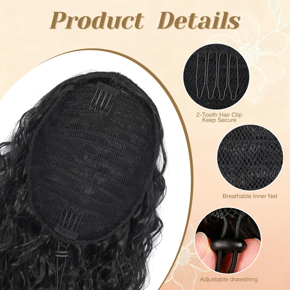 Detean easy-install ponytail with drawstring for quick, secure attachment