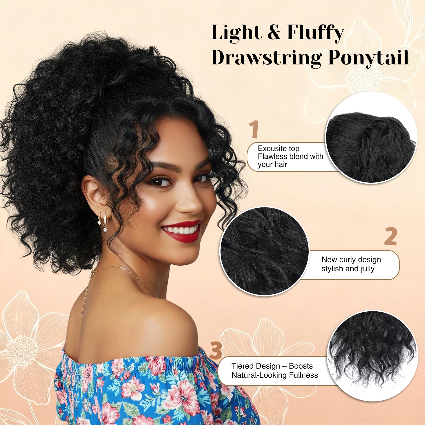 Detean synthetic hair ponytail in 1B blends with natural hair smoothly