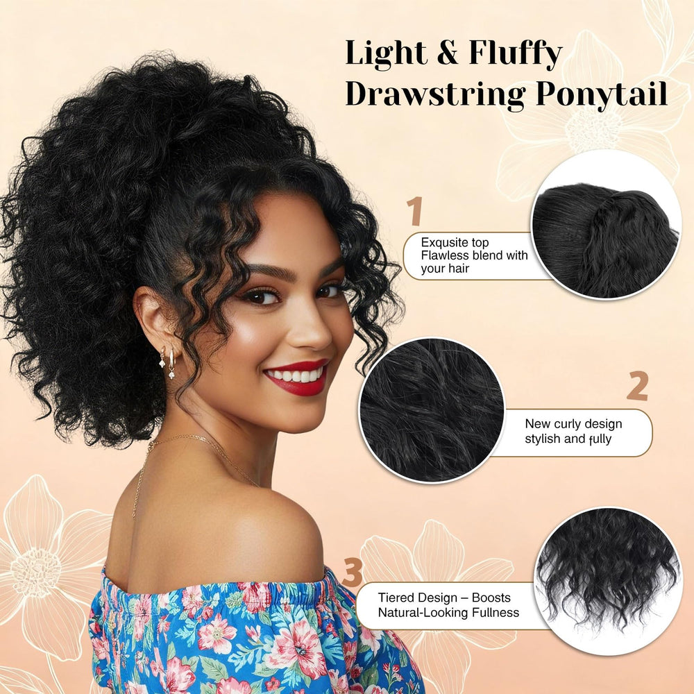 Detean synthetic hair ponytail in 1B blends with natural hair smoothly