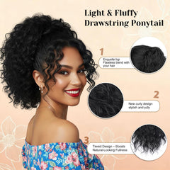 Detean synthetic hair ponytail in 1B blends with natural hair smoothly