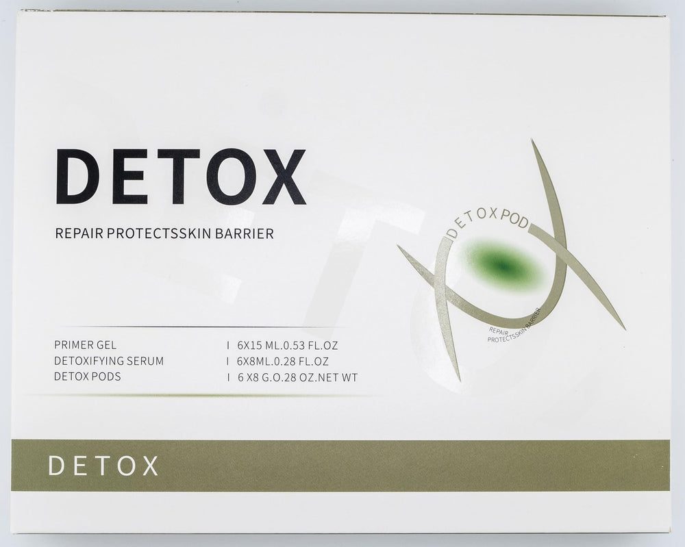 Detox Pods serum after treatment bottle shown for post-care nourishment.