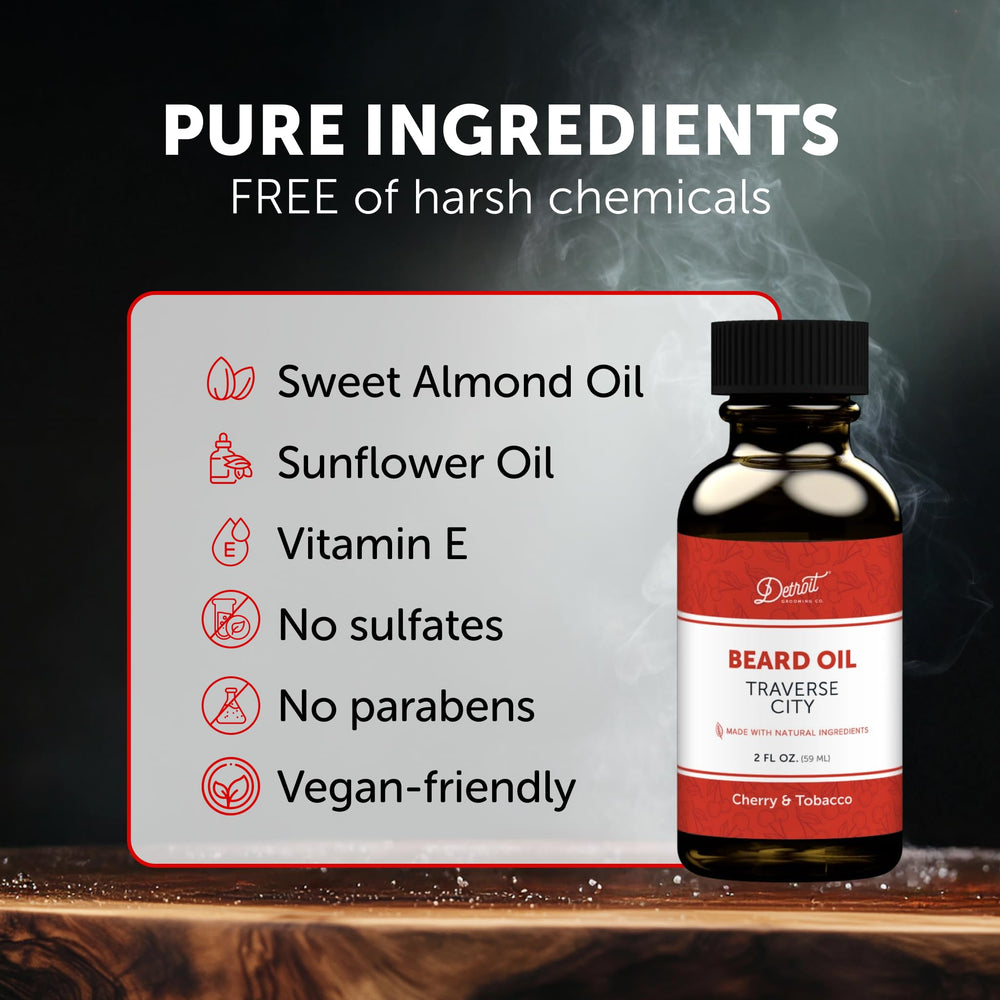 Detroit Grooming Co. beard oil drops mid-application, showing quick absorption