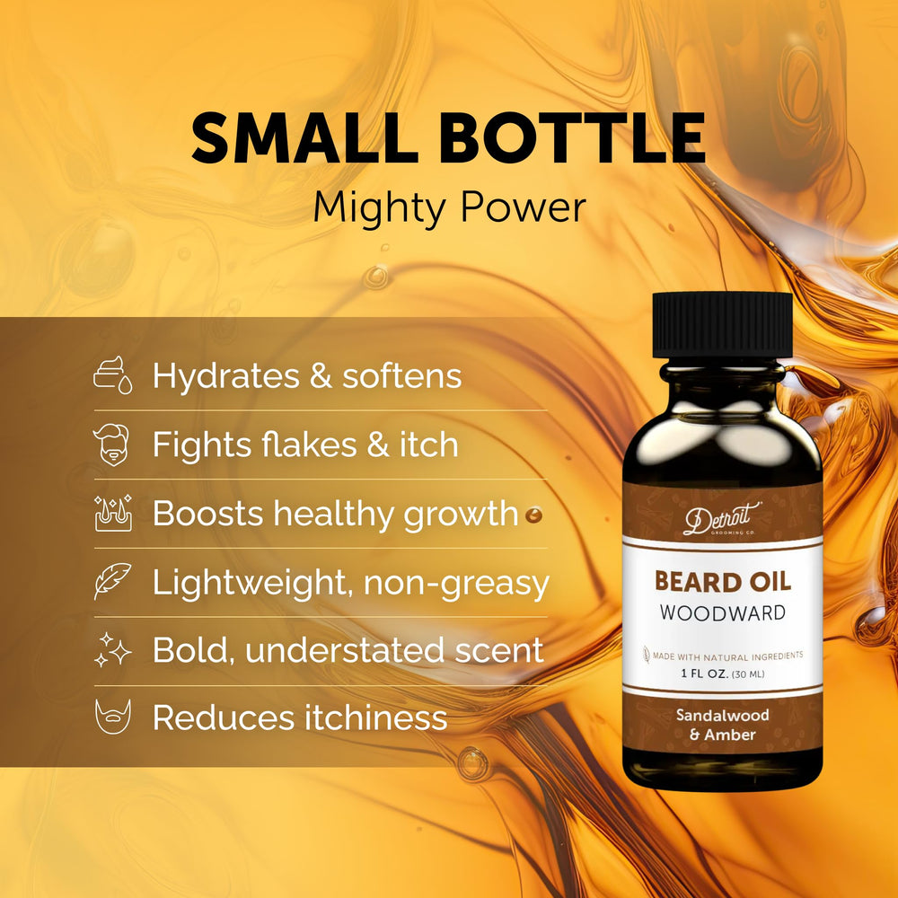 Detroit Grooming Beard Oil Woodward Scent application demonstrates quick absorption