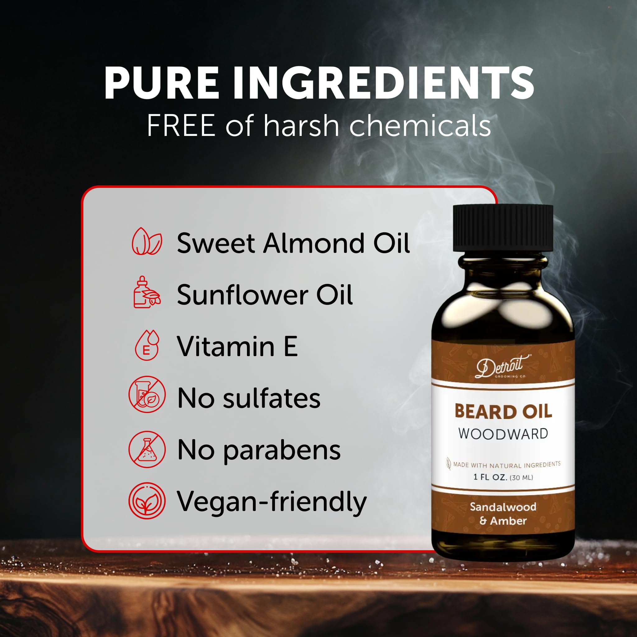 Detroit Grooming Beard Oil softens beard with light, natural shine