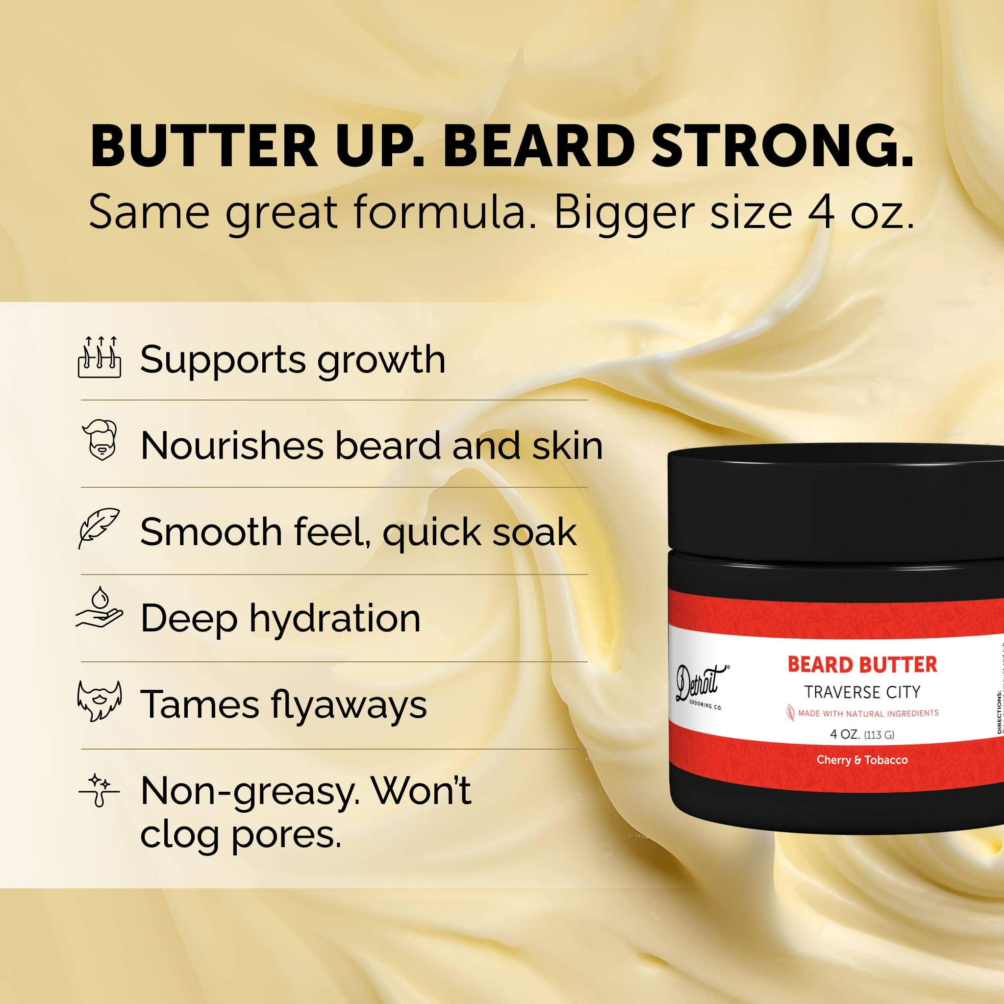 Detroit Grooming Co. beard butter being applied for conditioning.