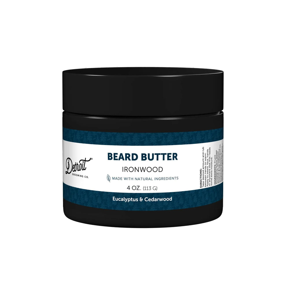 Detroit Grooming Co. beard butter ironwood jar delivers deep conditioning for smoother facial hair