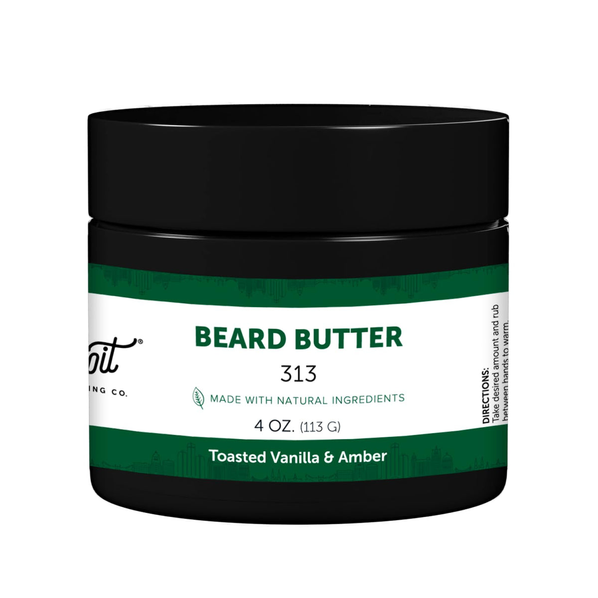 Detroit Grooming Co. beard butter jar demonstrates nourishing hydration for a softer, healthier beard.