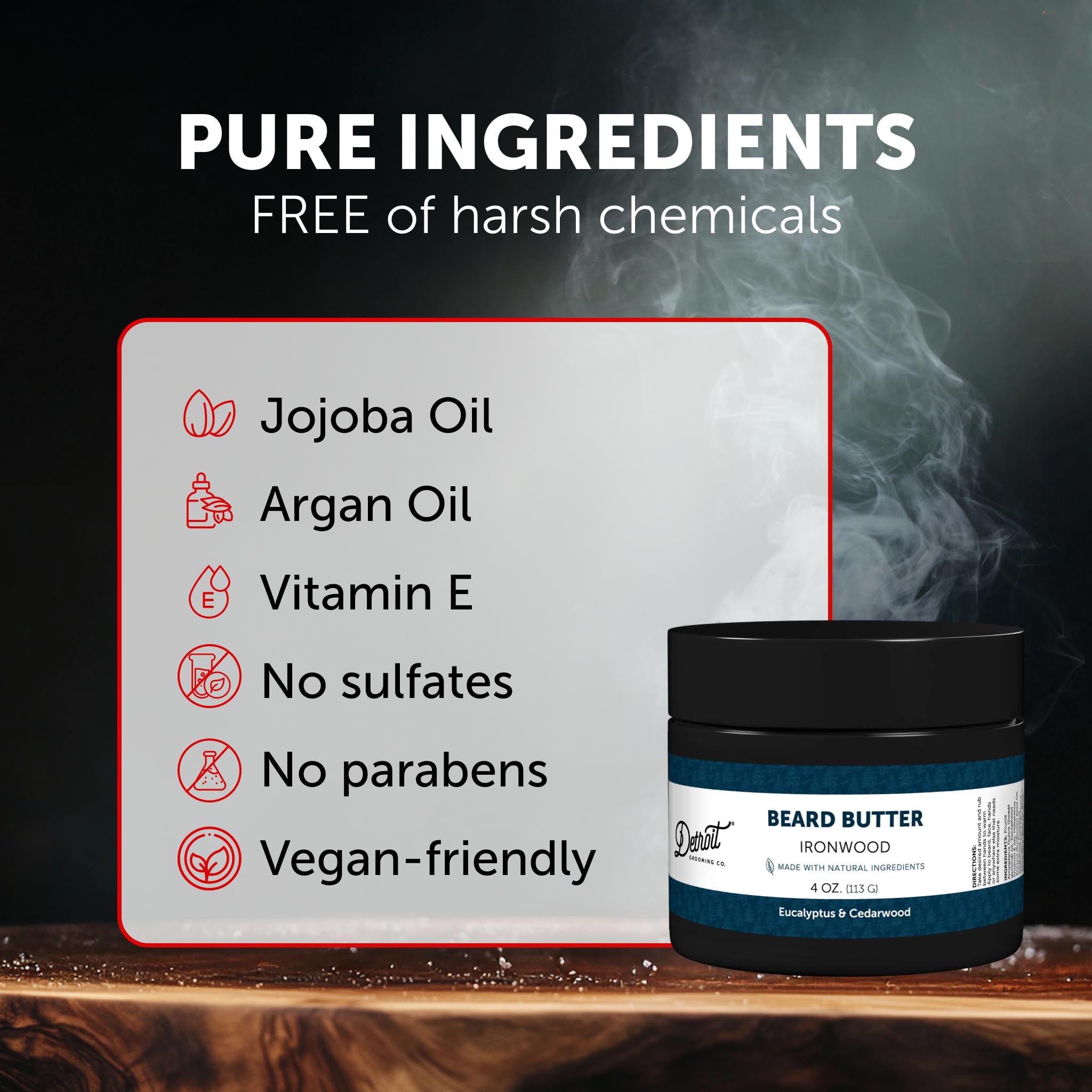 Product highlights safflower oil and shea butter nourishing beard and skin