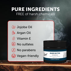 Product highlights safflower oil and shea butter nourishing beard and skin