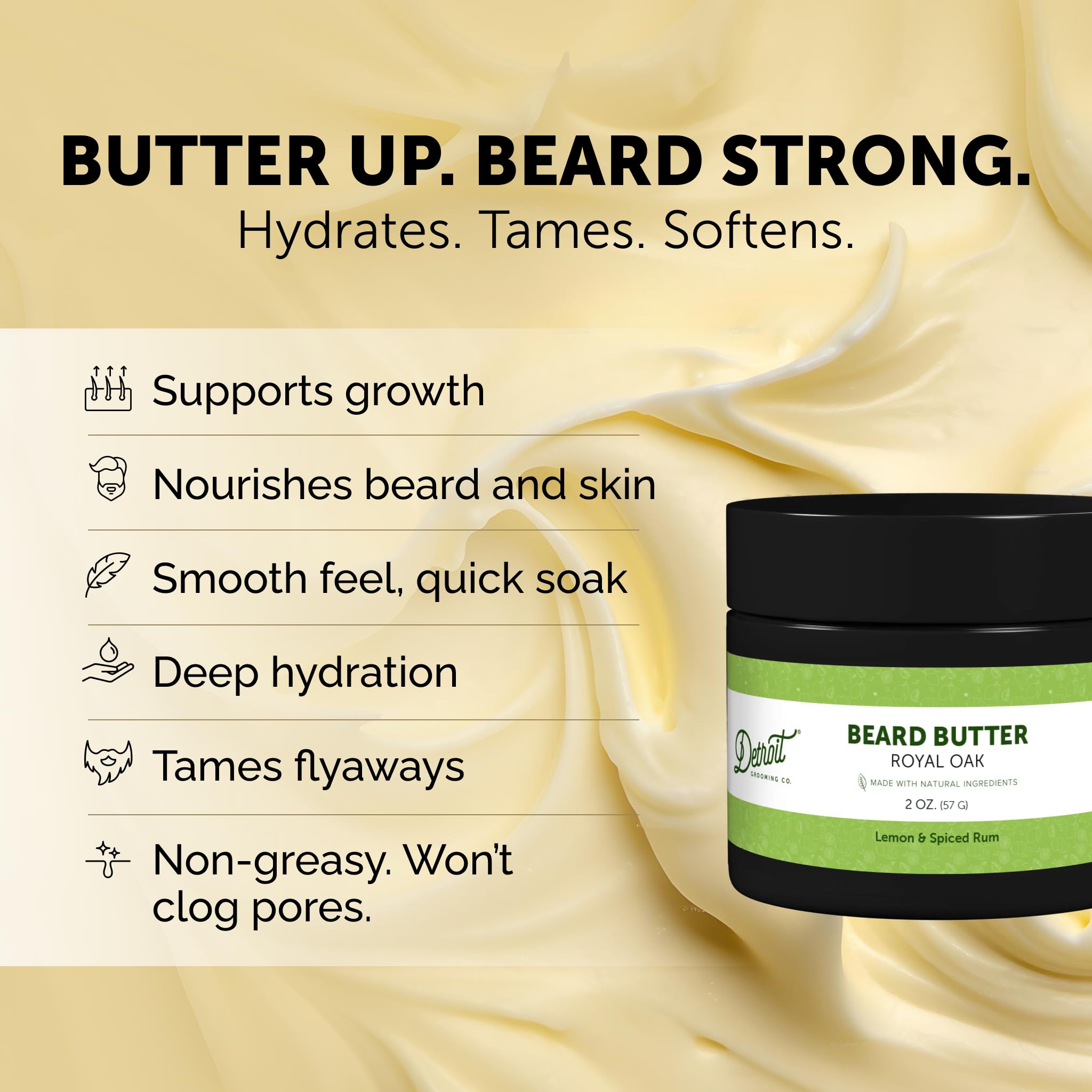 Applying Detroit Grooming Co. beard butter to tame flyaways and style a polished beard