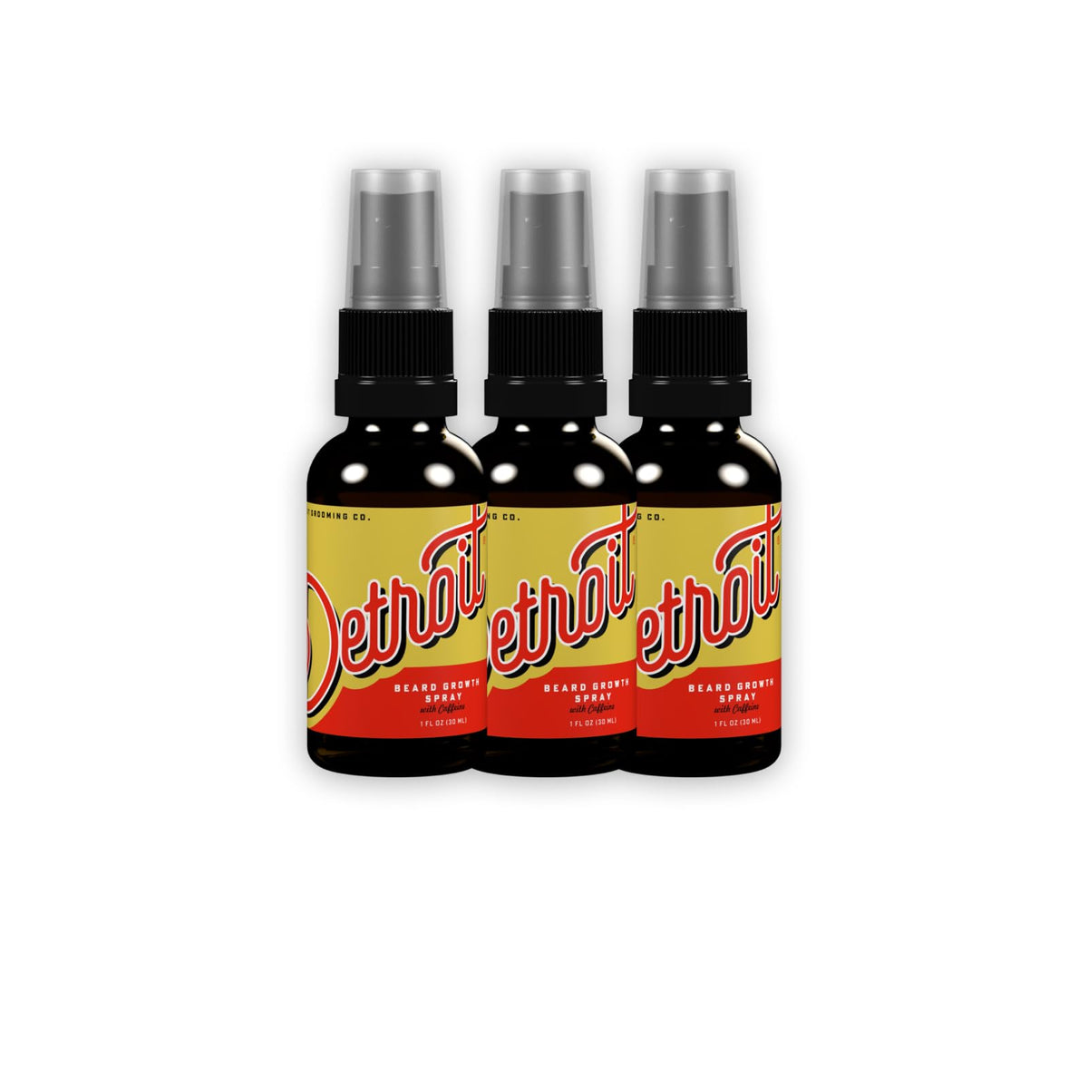 Detroit Grooming Co. Beard Growth Spray bottle showcases a compact 1oz design for on-the-go grooming.