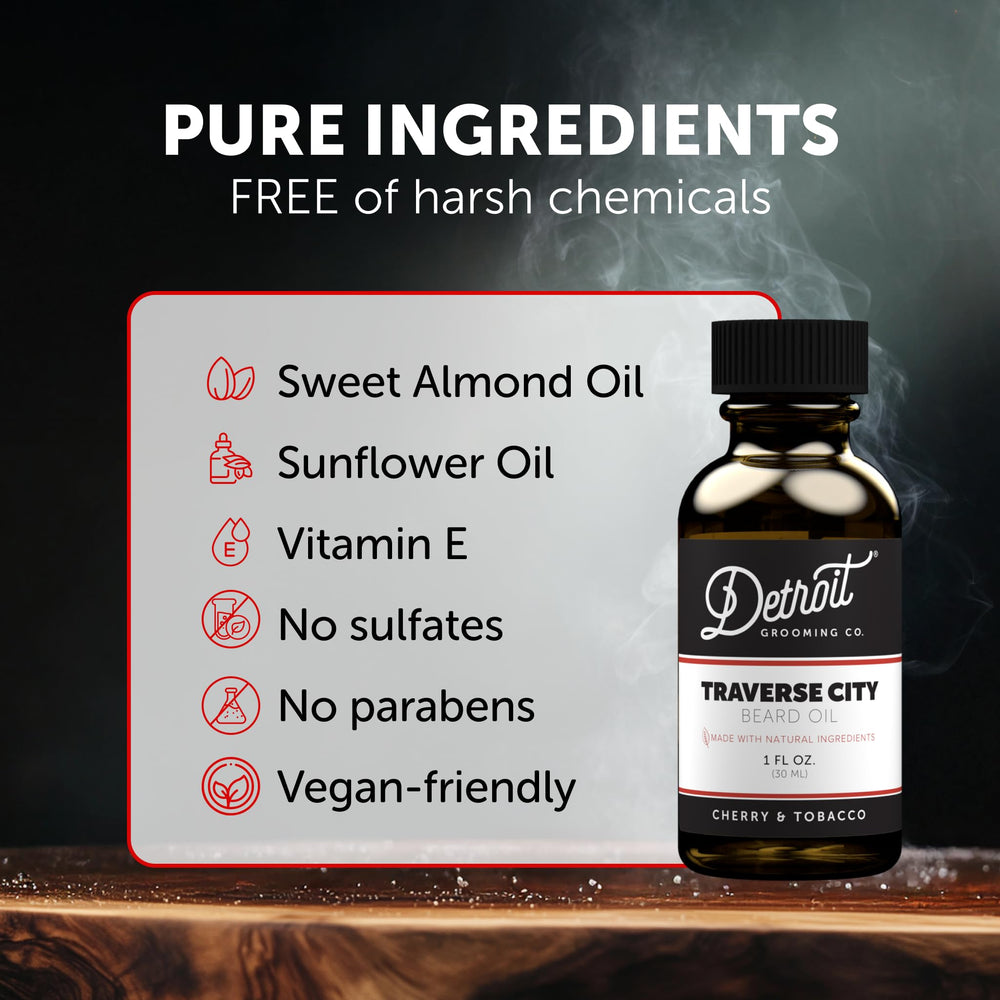 Detroit Grooming Co. lightweight oil absorbs quickly for daily grooming.