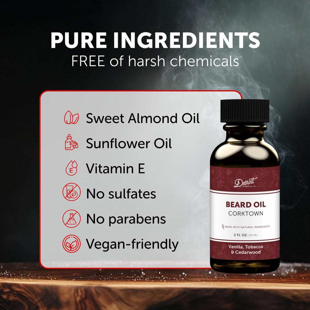 Detroit Grooming Co. Corktown Beard Oil in use demonstrates smooth finish.