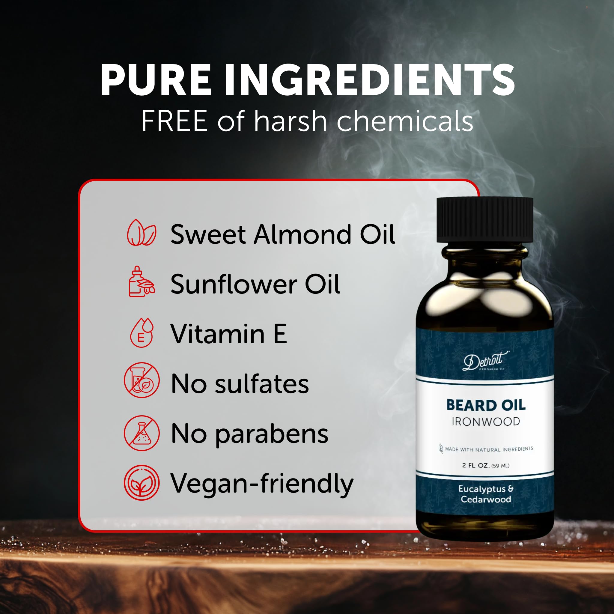 Detroit Grooming Co natural ingredients bottle emphasizes hydration without residue