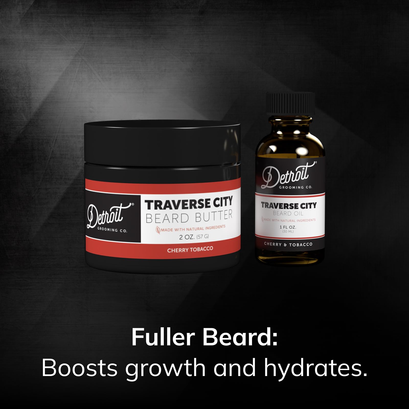 Detroit Grooming Co. Traverse City beard balm jar adds nourishment and control.