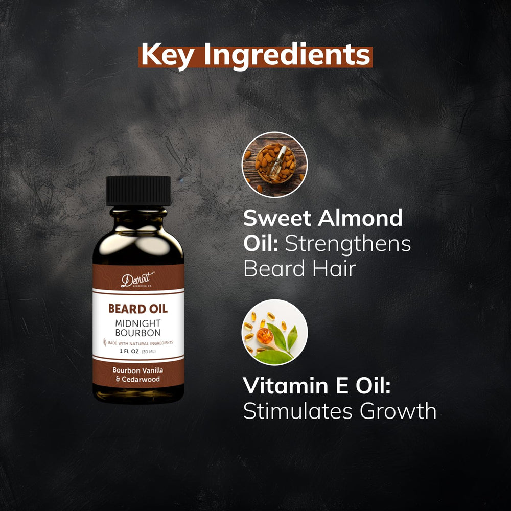 Detroit Grooming Co Vitamin E-rich formula nourishes beard and skin.