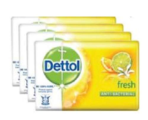 Dettol Fresh bar soap 4x105g pack shown; gentle cleansing for daily use.