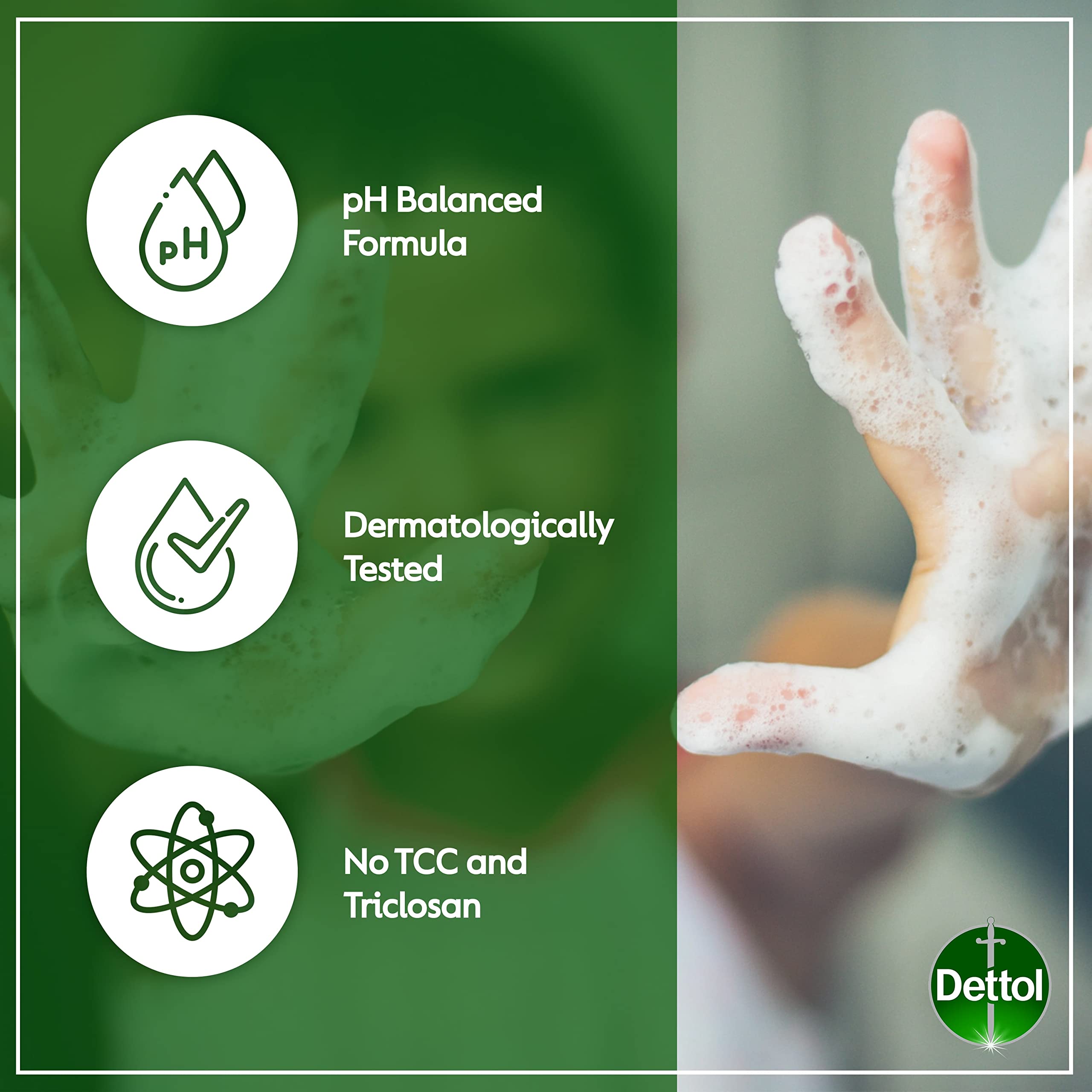 Dettol mint-bergamot ingredients close-up highlights refreshing formula.