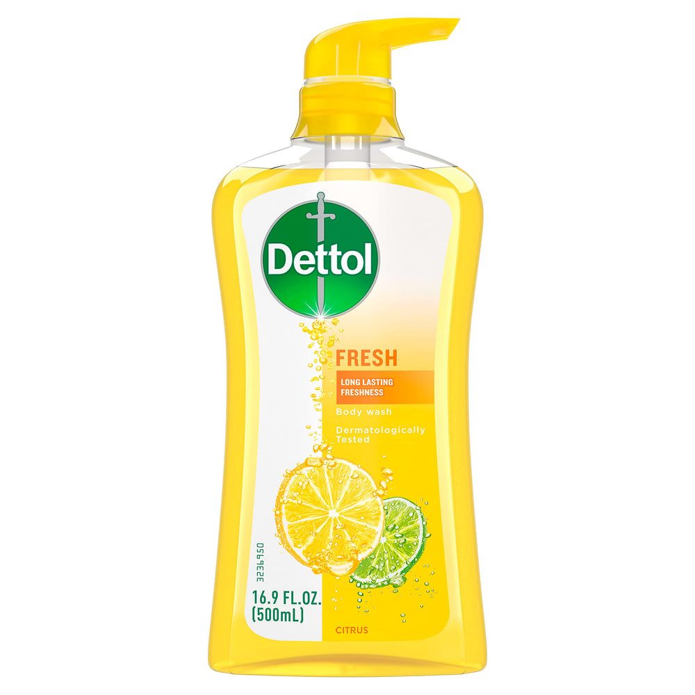Dettol Fresh Body Wash Yuzu bottle showcases long-lasting freshness.