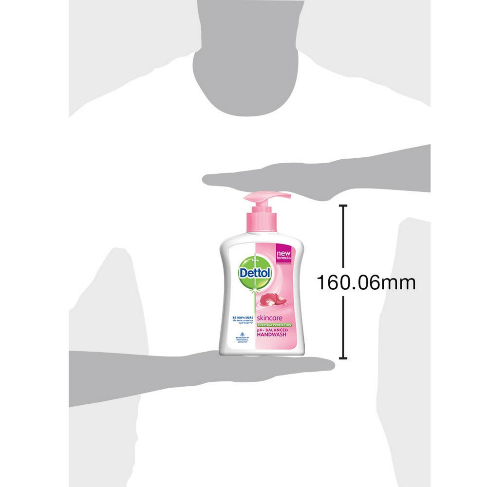 Dettol Skincare Hand Wash on bathroom shelf for daily routines.