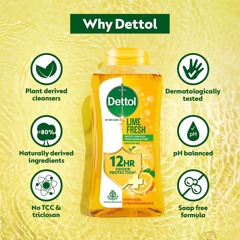Dettol Lime Fresh bottle with washcloth illustrates versatile use