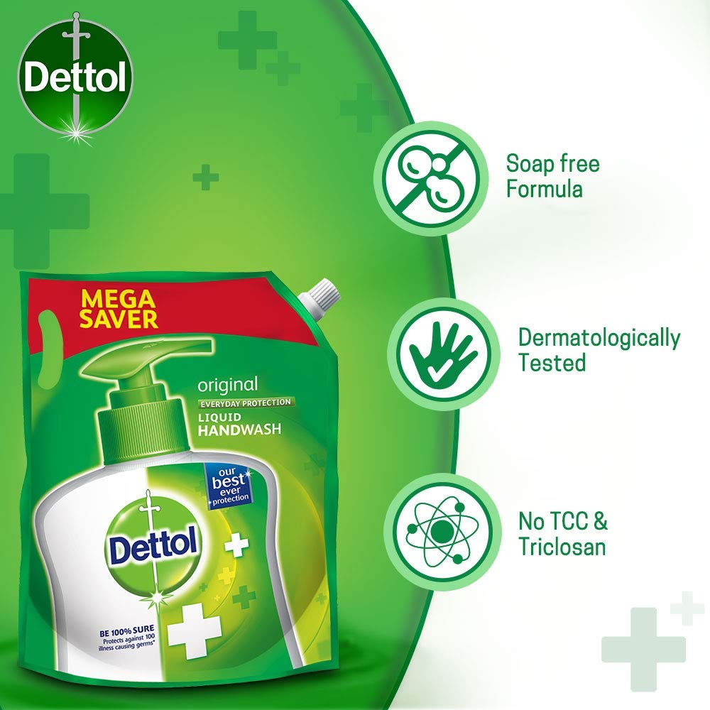 Dettol refill bottle image shows long-lasting use and simple top-up.
