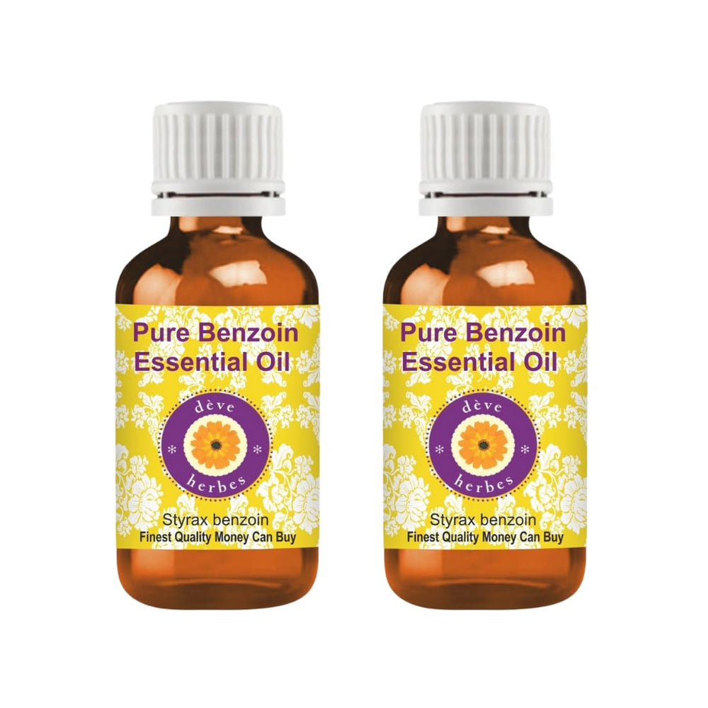 Deve Herbes benzoin essential oil bottle shows rich aroma for daily rituals.
