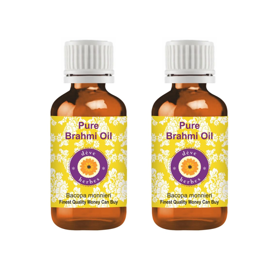Deve Herbes Brahmi Oil in amber glass bottle preserves potency for daily facial care.