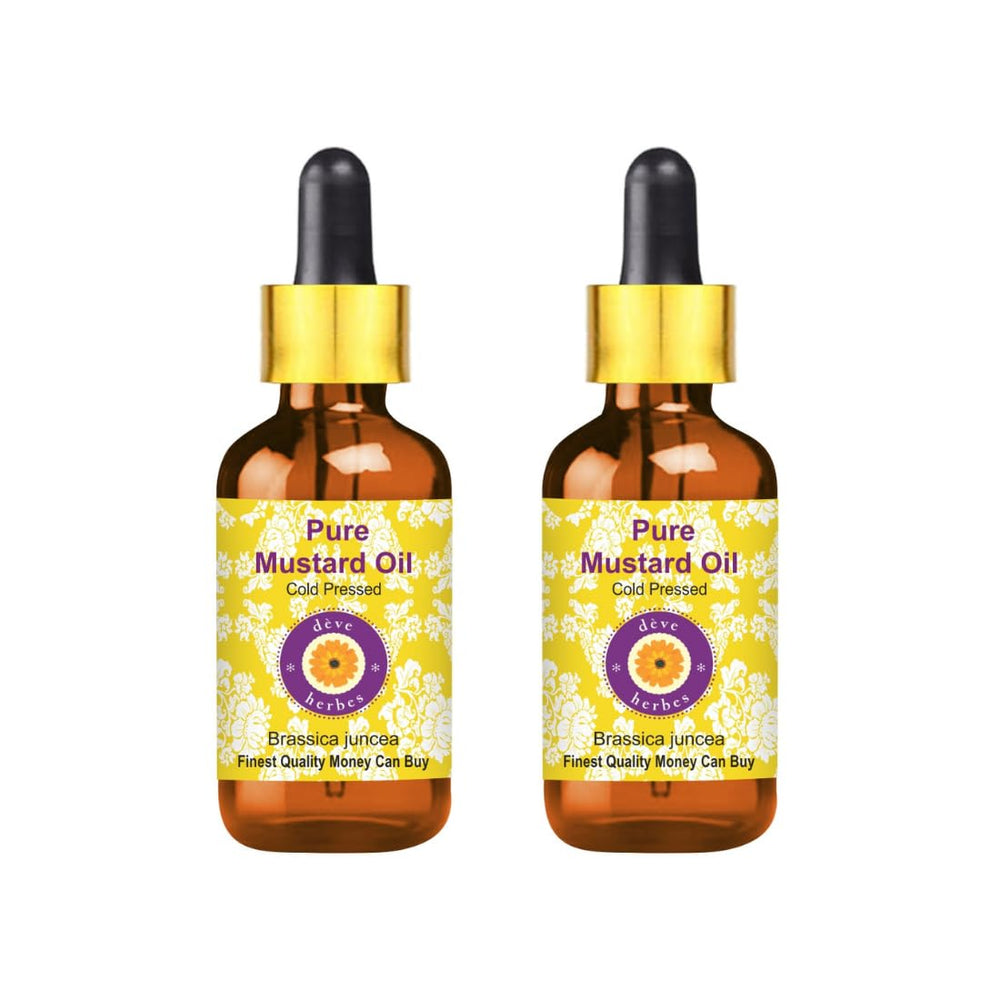 Deve Herbes mustard oil with glass dropper in amber bottle for precise dilution.