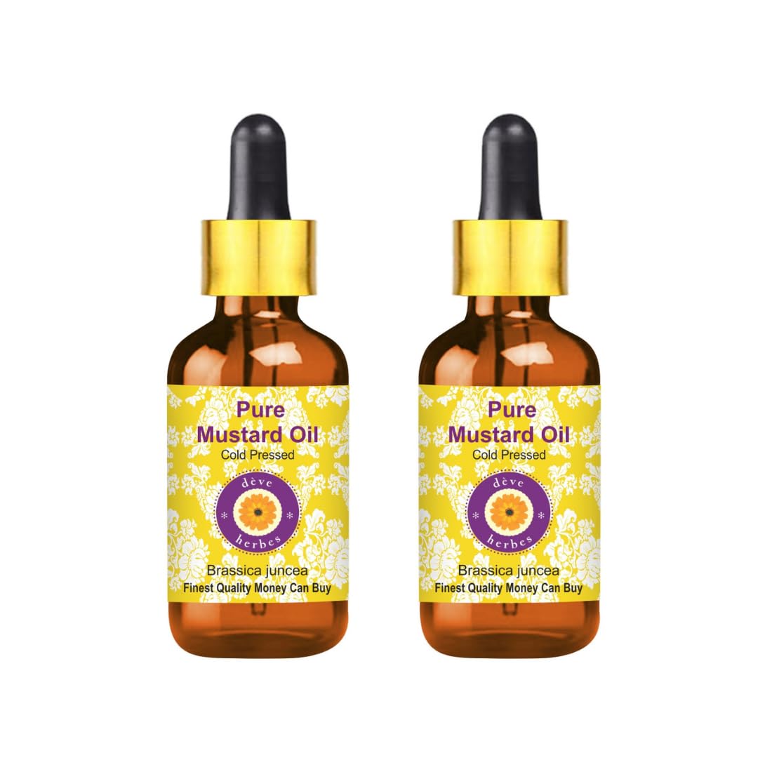Deve Herbes mustard oil with glass dropper in amber bottle for precise dilution.