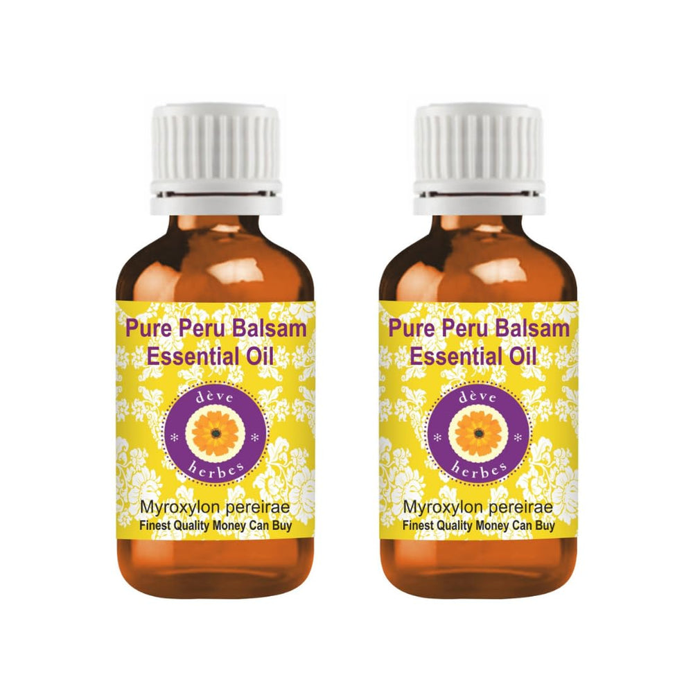 Deve Herbes Peru Balsam essential oil bottle showcases pure aroma for aromatherapy and skin prep.