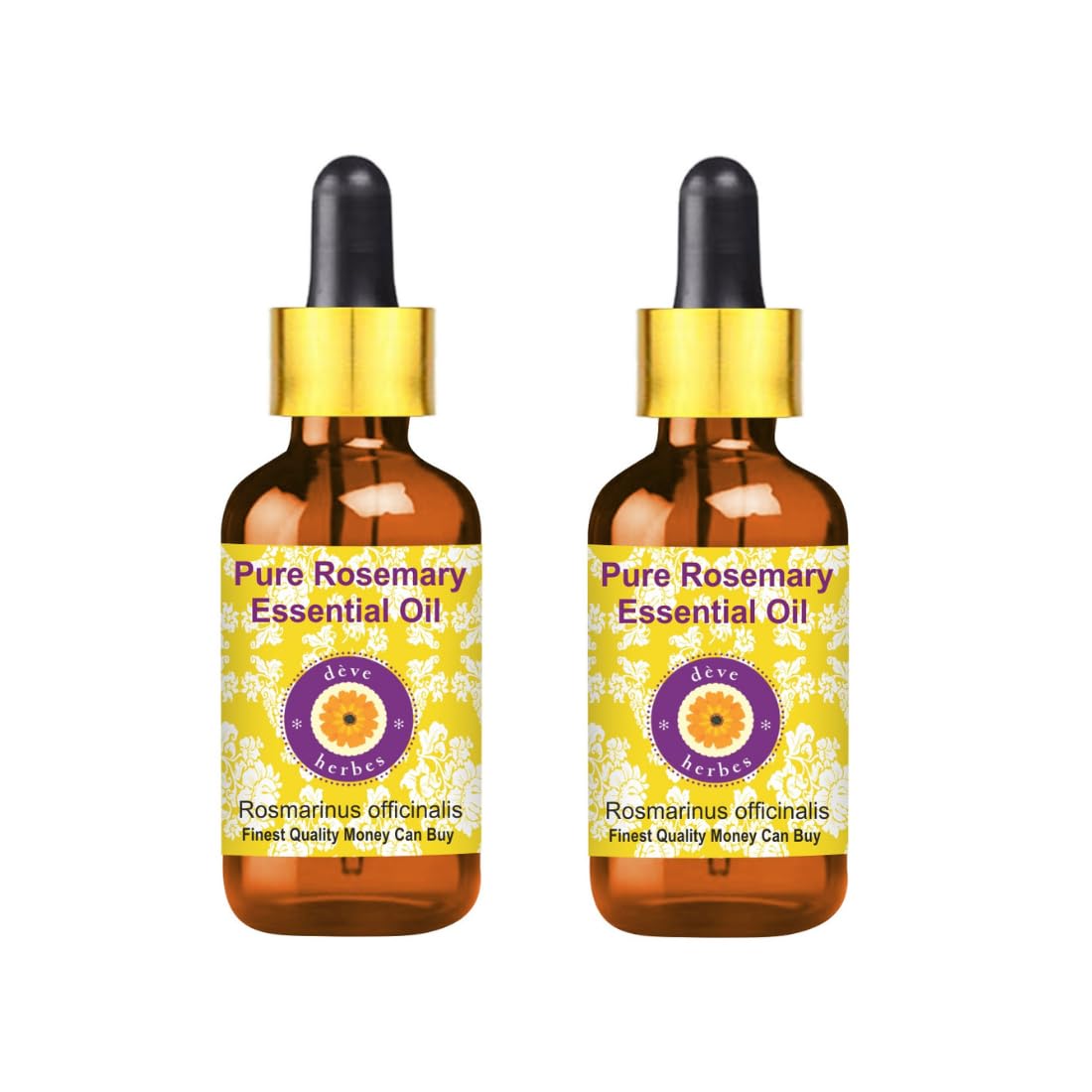 Deve Herbes Rosemary Essential Oil in amber bottle preserves potency for aromatherapy.