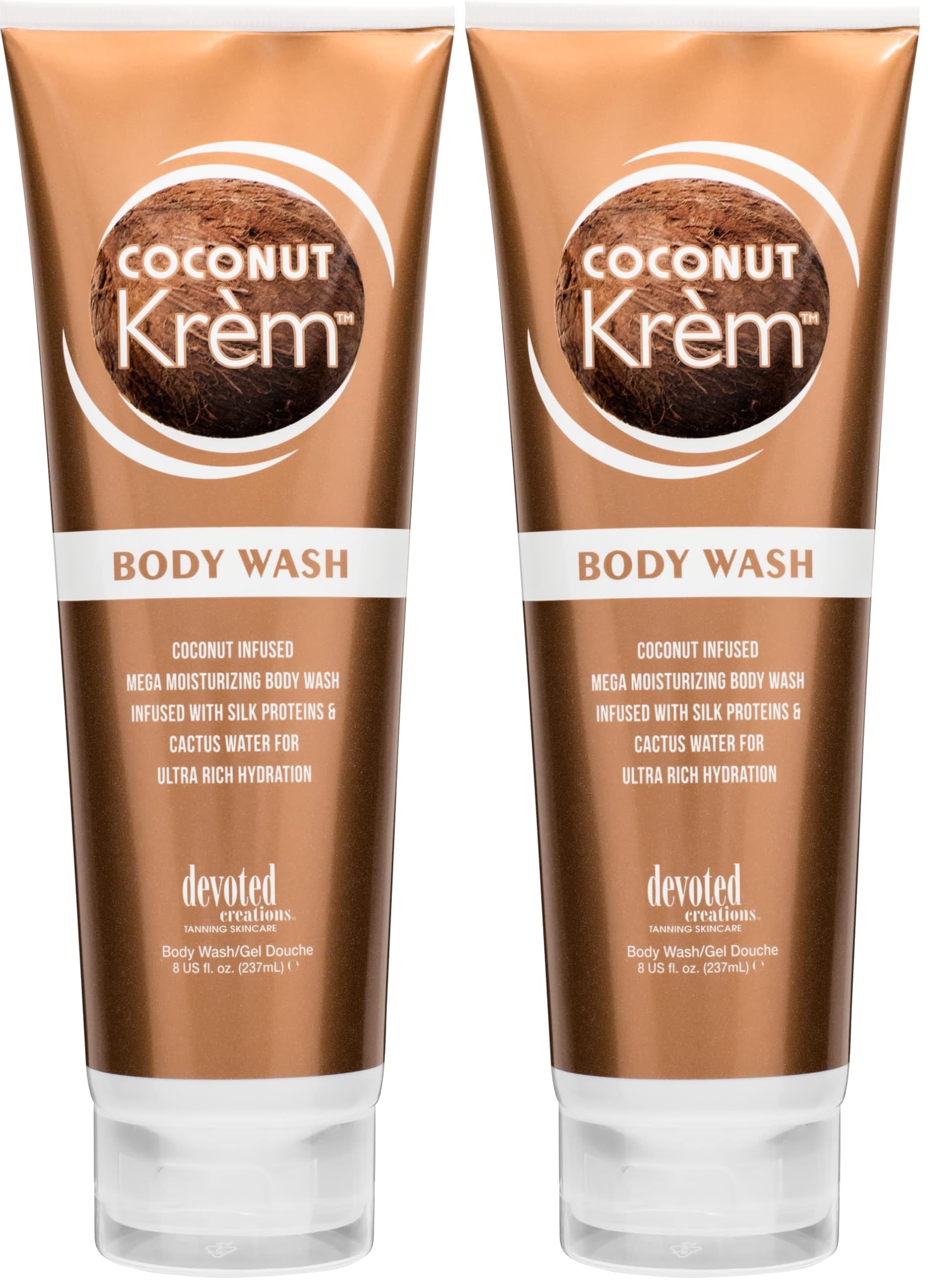 Devoted Creations Coconut Krem Body Wash bottle in a 2-pack for rich hydration