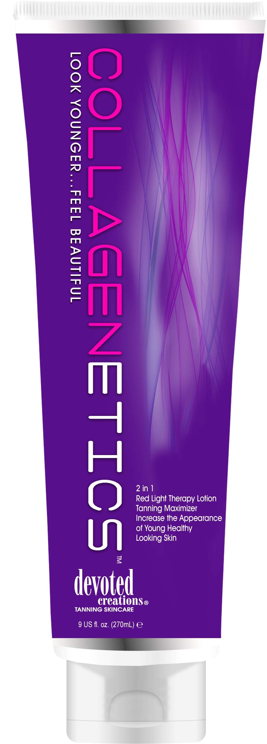 Devoted Creations Collagenetics 2-in-1 bottle preps skin for red light therapy and tanning.