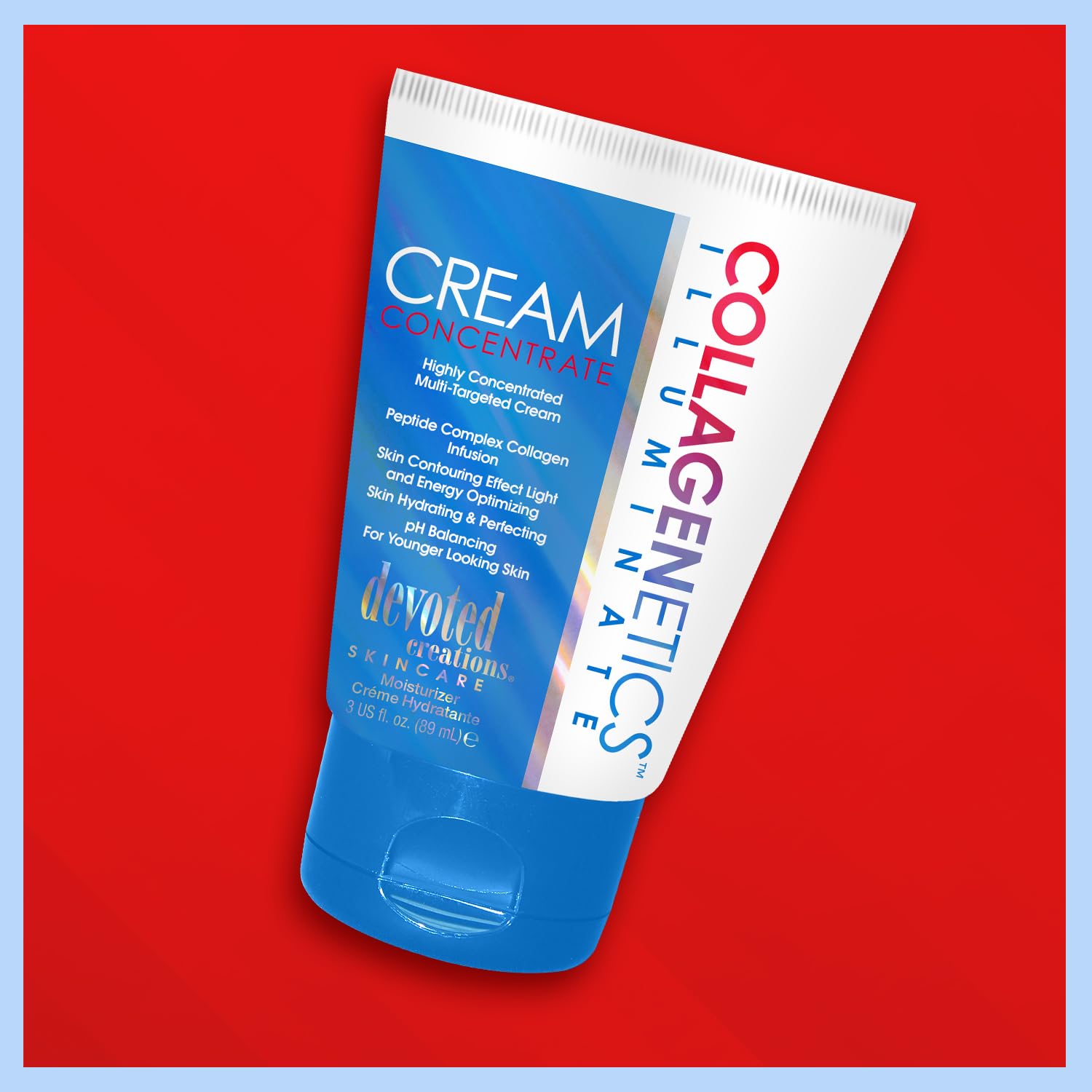 Devoted Creations Collagenetics Illuminate packaging shot emphasizes premium vegan collagen blend.
