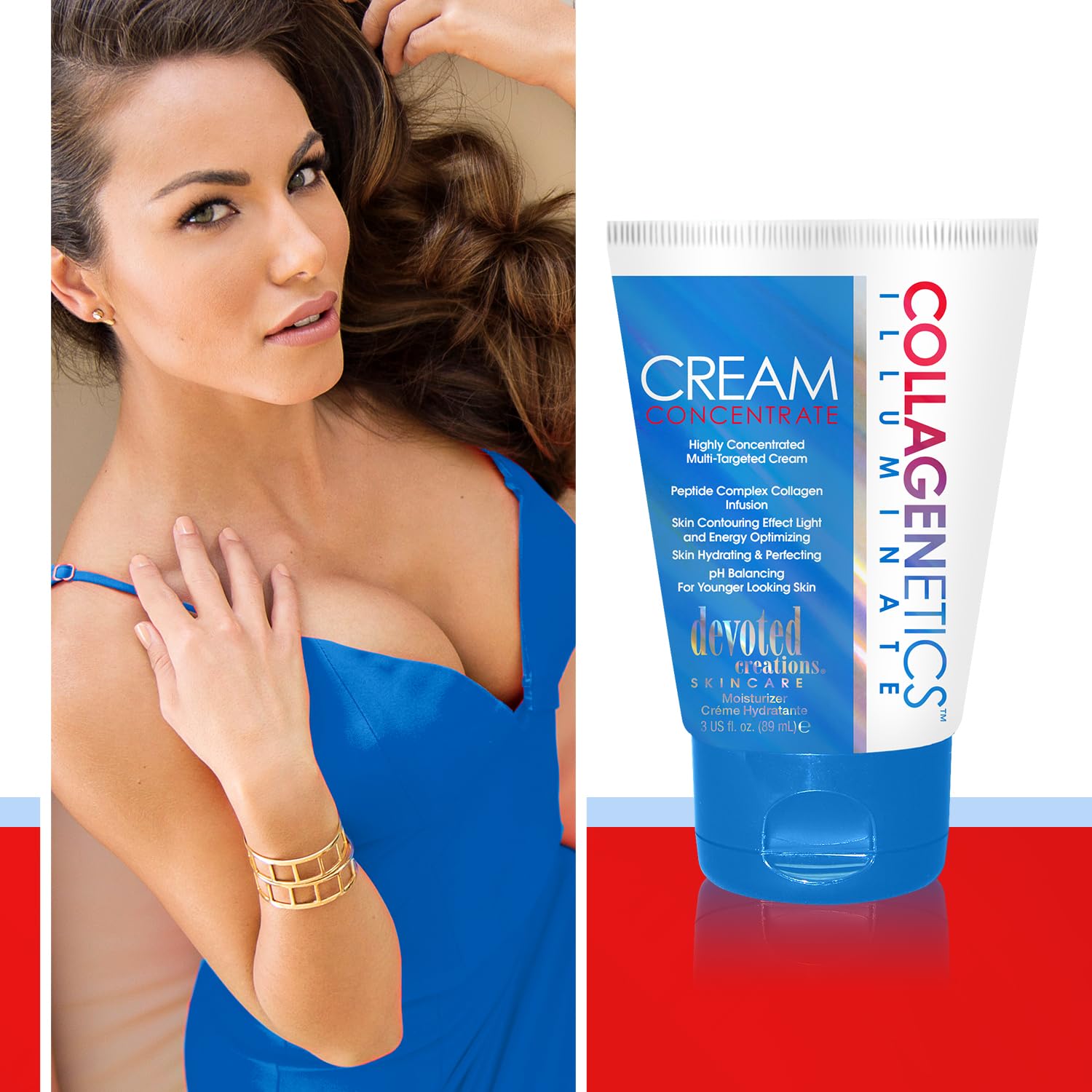 Devoted Creations Collagenetics Illuminate pump close-up reveals precise dispensing for easy daily use.