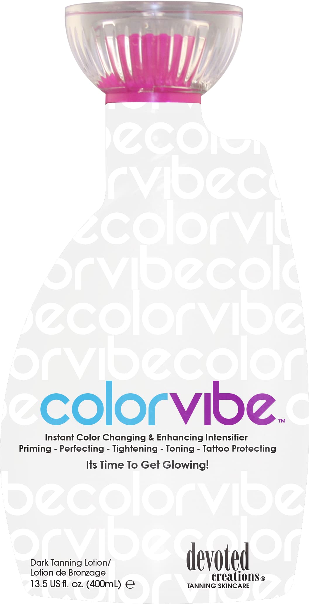 Devoted Creations Color Vibe bottle showing deep tan and fade protection.