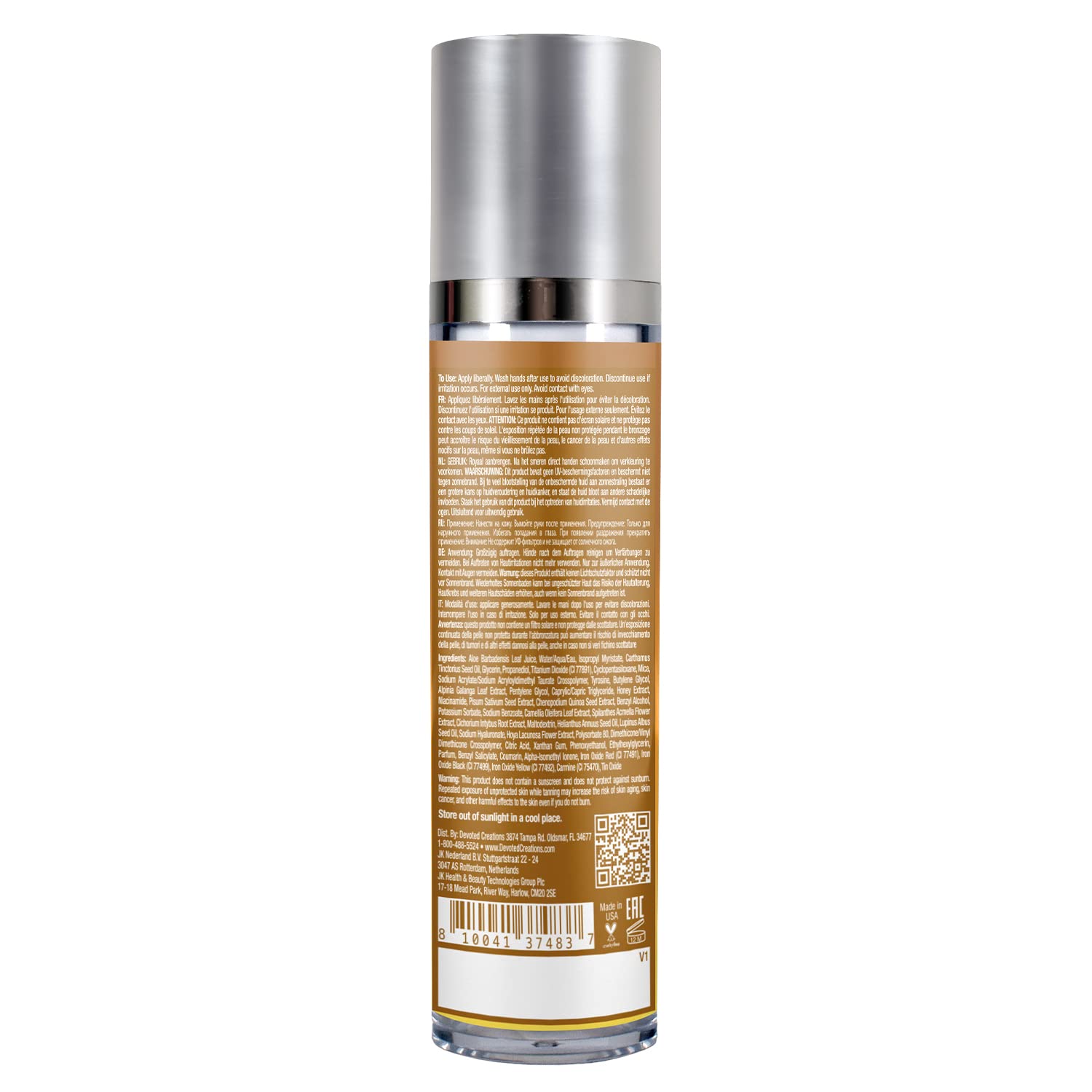 Devoted Creations Honey Gleam Cream bronzed swirl ready to apply for sunkissed glow.