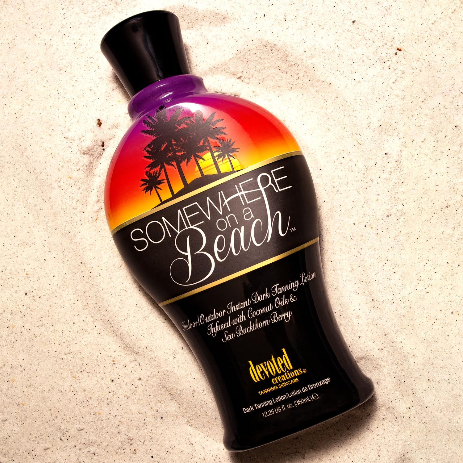 Devoted Creations Somewhere on a Beach packaging-side view conveys a beach-inspired scent.