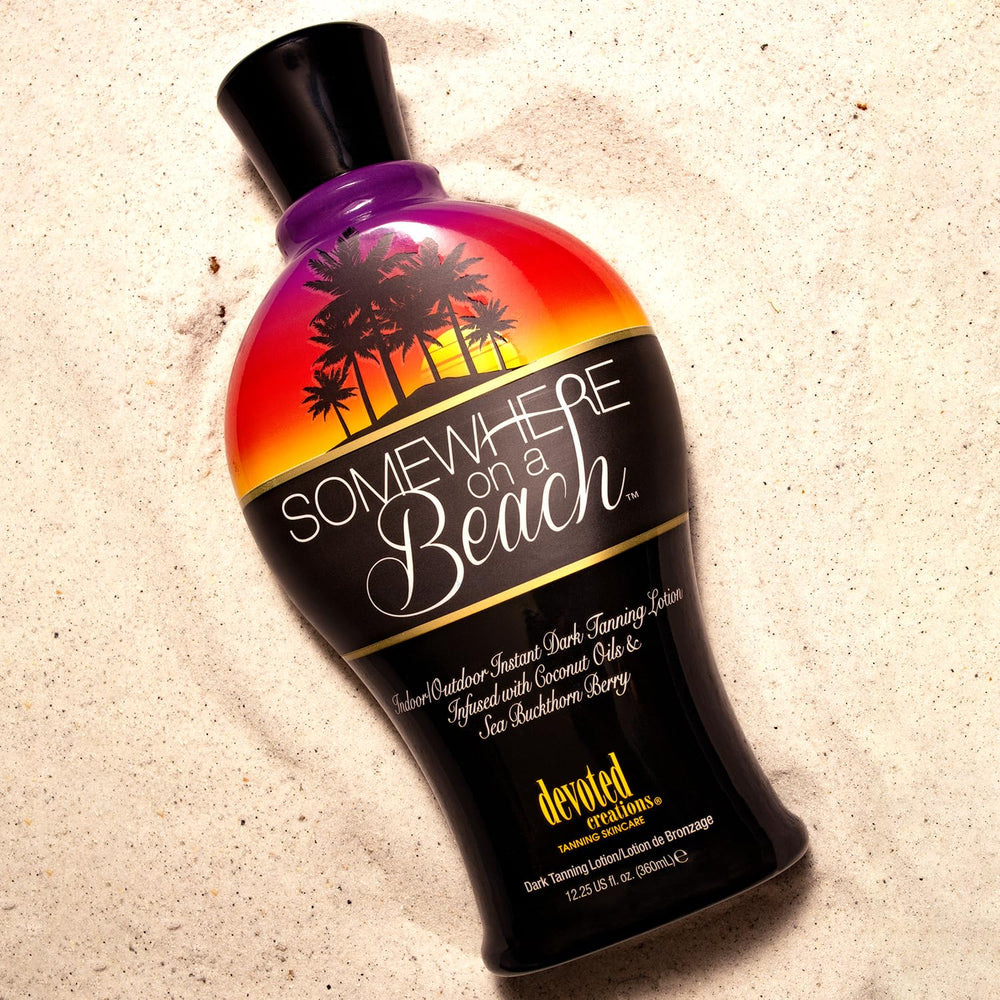 Devoted Creations Somewhere on a Beach packaging-side view conveys a beach-inspired scent.