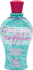 Devoted Creations Turquoise Temptation bottle pour showcases a cooling, fast-acting tan enhancer for indoor or outdoor use.